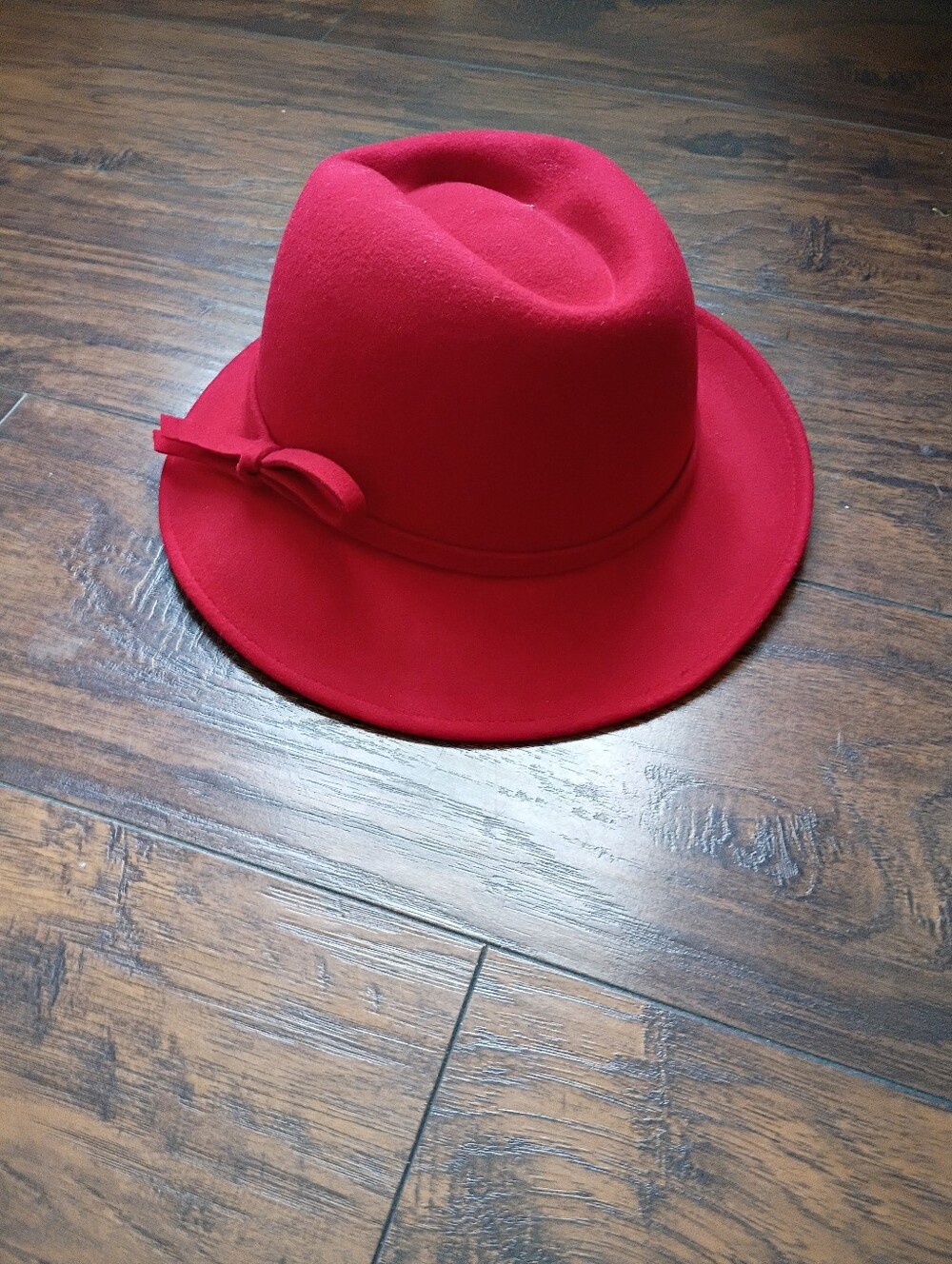 Classic Red Felt Fedora Hat with Bow